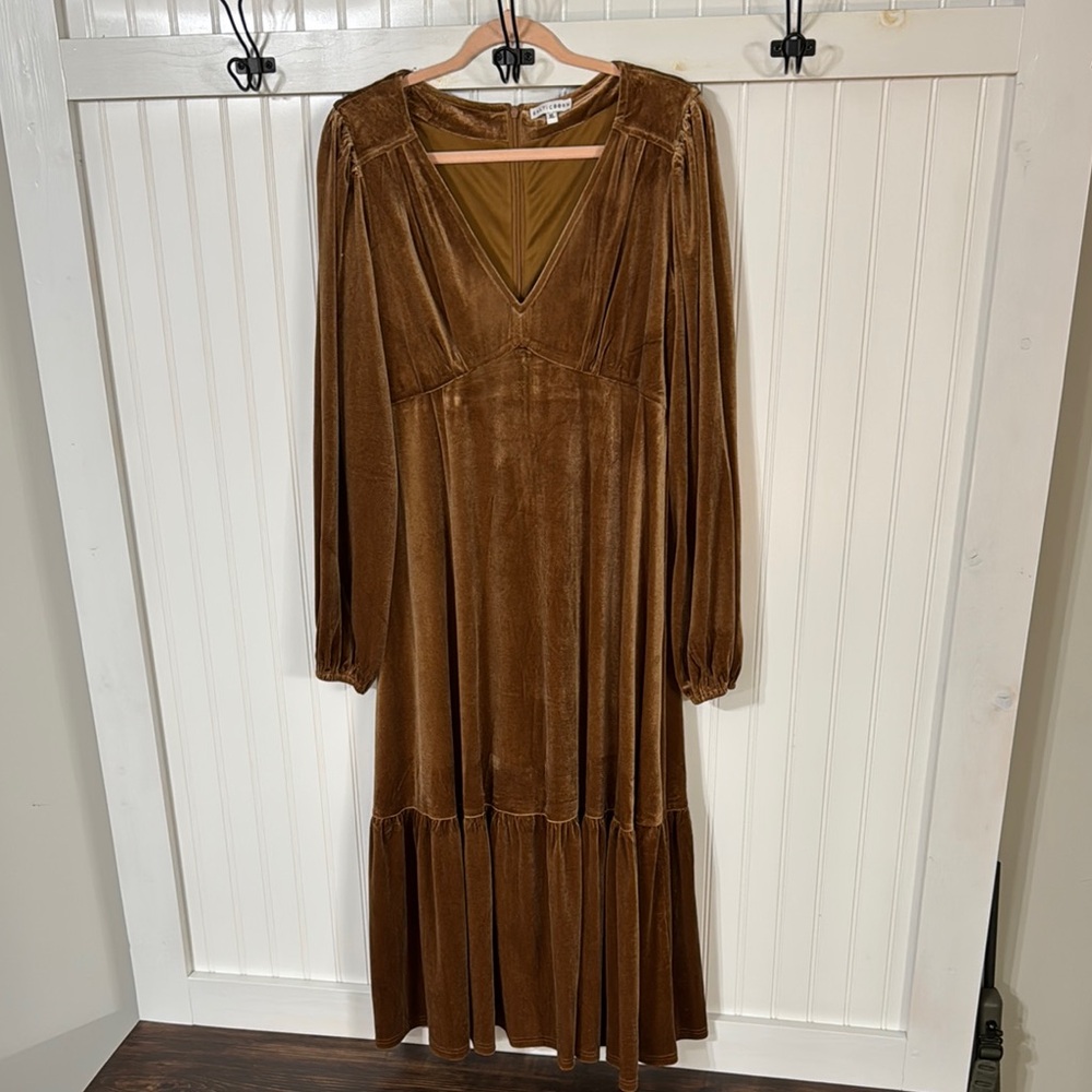 Baltic Born Brown Tiered Ruffled Dress with V-Neck
